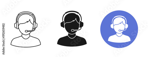 Contact center icons featuring male figures with headsets in various styles