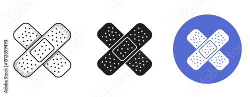 Three crossed bandage designs in mono and color schemes