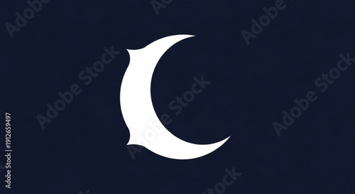 White crescent moon symbol on dark blue background simple lunar icon night sky representation minimalist design element