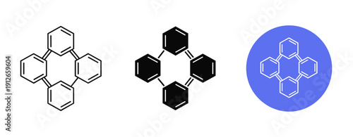Stylized benzene molecules: geometric variations and color contrast