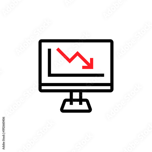 Illustration of a monitor with a descending line chart display vector