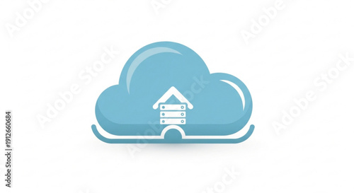 Cloud storage icon with house symbol representing secure online data backup and home security concept