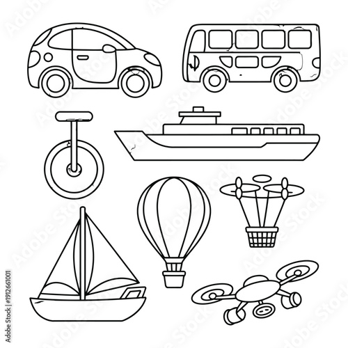 A Compilation of Transport Symbols: A collection of various transport symbols are presented in simple monochrome forms.