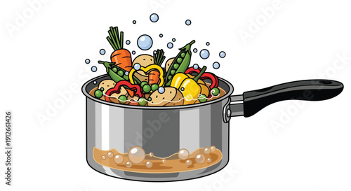 Fresh vegetables simmering in a saucepan: a vibrant illustration of healthy home cooking and nutritious meals.