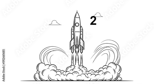 Rocket Launching into Space, Smoke and Clouds, Number 2