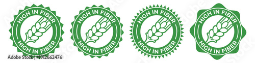 High Fiber Certified Badge Set – Green Healthy Nutrition Seal Icons Collection