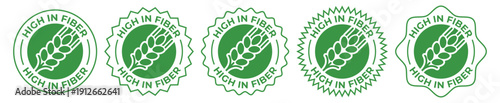 High Fiber Certified Badge Set – Green Healthy Nutrition Seal Icons Collection