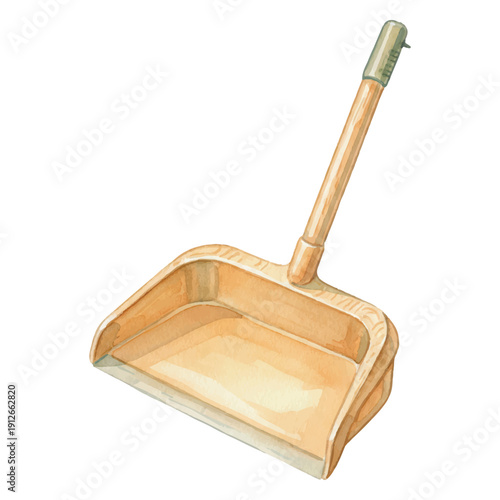 Dustpan for Floor Cleaning, Household Cleaning Tool, Watercolor Vector Illustration Isolated on White
