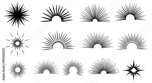 set of sunburst and starburst vector icons radiating light and energy isolated graphic elements perfect for vintage logos and badges