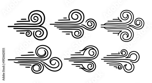 simple wind currents icon illustrating dynamic airflow and speed great for weather apps environmental themes and graphic design.