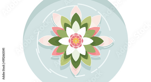 Zen Water Lily Flower Floating on Calm Water, Soft Pastel Colors, Spa & Yoga Concept