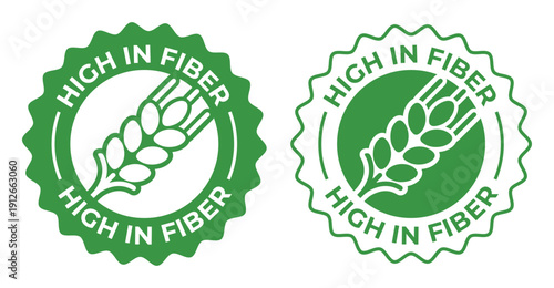 High Fiber Certified Badge Set – Green Healthy Nutrition Seal Icons Collection