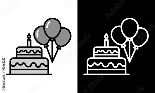 Birthday cake with candle and balloons celebrating a special occasion.