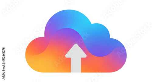 Colorful cloud icon with upward arrow symbolizing data upload storage and technology concept