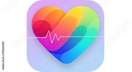 Vibrant heart icon with ecg line on purple background symbolizing health and wellness