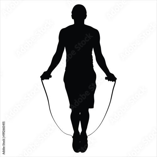 Silhouette of Man Skipping Rope - Fitness Exercise and Cardio Training Concept