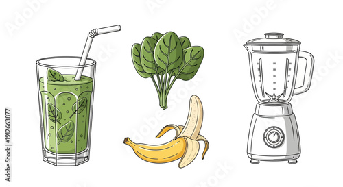 Healthy Spinach Banana Smoothie Ingredients and Blender