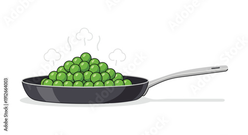 Freshly cooked vibrant green peas steaming in a sleek modern frying pan healthy vegetable dish illustration