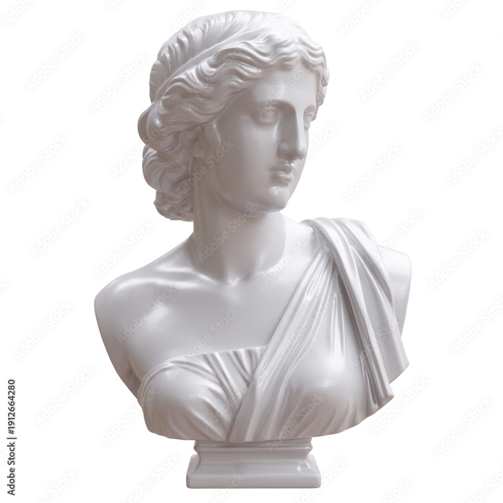 Obraz premium Statue bust of Aphrodite isolated on white, transparent. Venus marble sculpture, 3d