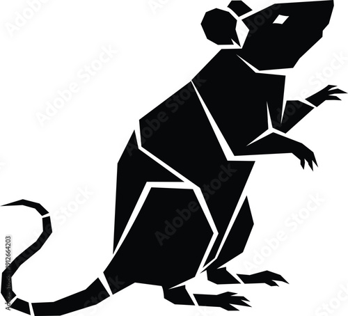 Geometric Polygonal Rat Silhouette Vector Illustration Minimalist Black Rodent Icon Abstract Low Poly Design Wildlife Graphic Clipart Isolated White Background