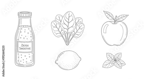 Healthy Detox Smoothie Ingredients: Apple, Spinach, Lemon, Mint