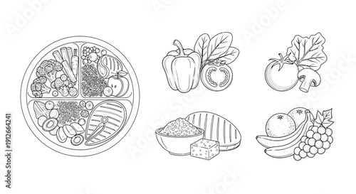 Healthy Eating Plate with Balanced Food Groups and Fresh Ingredients