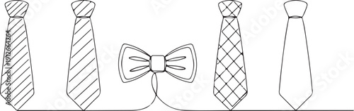 Minimalist Monochrome Line Art Illustration of Various Ties