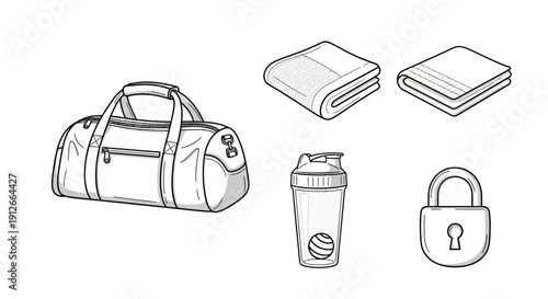 Gym Bag, Towels, Shaker Bottle, and Padlock - Fitness and Workout Essentials