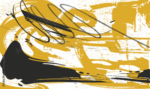 Abstraction oil painting, scribble brush yellow abstract paint texture, layered mixed media canvas, curved shapes, dotted patterns, soft psychedelic artistic surface.eps