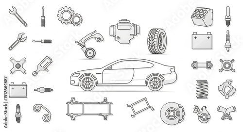 Car Parts and Accessories Illustration.