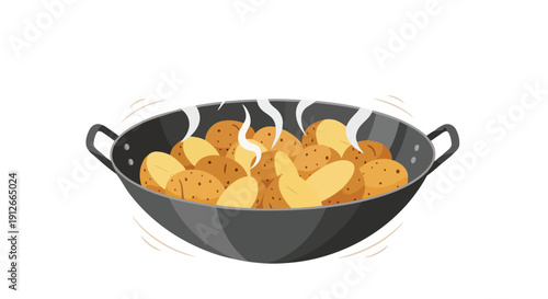 Hearty Steaming Potatoes in a Dark Pan Representing Wholesome Culinary Comfort