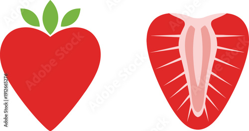 Strawberry illustration with whole and sliced fruit