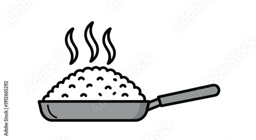 A vibrant line art illustration showcasing a delicious pile of freshly prepared and steaming hot rice or other delicate grains carefully placed