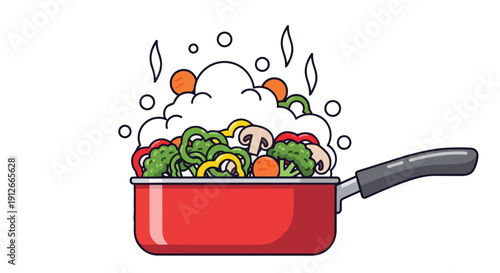Colorful vegetables steaming in a vibrant red pot, symbolizing healthy cooking practices and nutritious eating habits, ideal for promoting