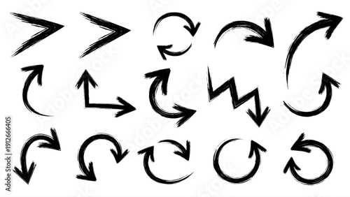 A collection of black arrows on a white background