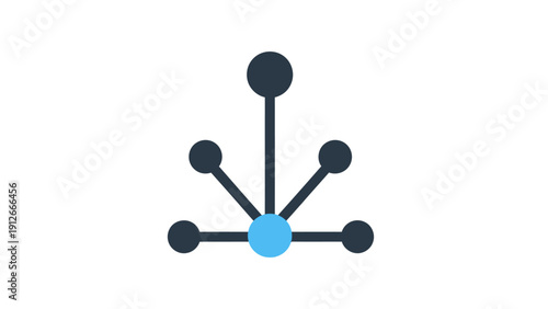 Central Hub and Spoke Network Icon. Vector illustration of data connection, distribution, and hierarchical structure diagram in minimalist style.