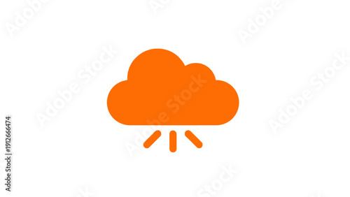 Cloud and Light Rays Icon. Flat Design Orange Vector Symbol for Weather Forecast, Technology Interface, or Data Download.