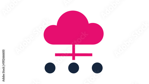 Cloud Computing Distribution Icon. Pink Cloud Network Connecting Data Nodes. Server Synchronization and Storage Vector Symbol.