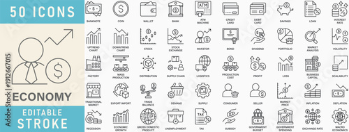 Economy icon collection. Editable stroke. Vector illustration.