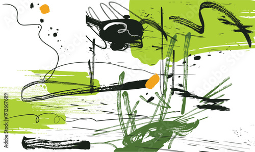 colorful Abstraction oil painting, scribble brush green abstract paint texture, layered mixed media canvas, curved shapes, dotted patterns, soft psychedelic artistic surface.eps