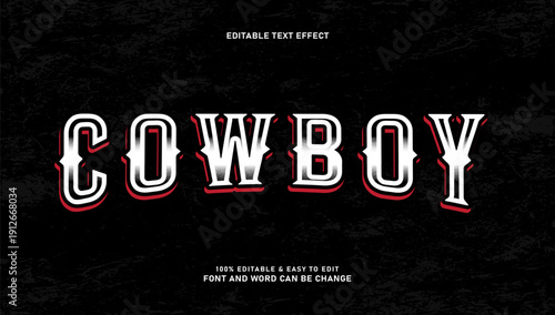 Vintage Western Cowboy Editable Text Effect with Red Shadow