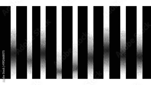 abstract black and white halftone pattern with vertical gradient bars creating a graphic design element or retro digital texture background.