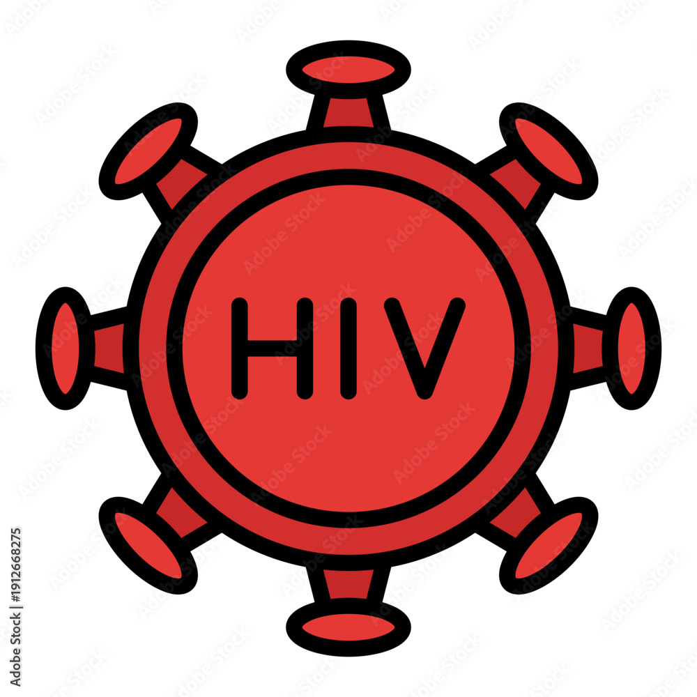 Fototapeta premium HIV Filled Line Icon Vector, HIV AIDS Awareness and Medical Healthcare Symbol for Hospital and Campaign Design