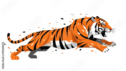 a dynamic illustration of a fierce tiger leaping forward roaring aggressively embodying raw power and speed ideal for powerful competitive visuals.
