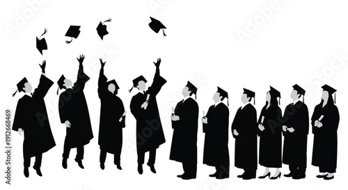 Vector illustration set of black silhouettes featuring a diverse group of people, businessmen in suits, and families dancing in a crowd