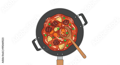 Vibrant Hearty Stew Simmering in a Pot, A Delicious Culinary Scene Ready for Serving