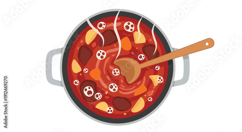 Savory home-cooked stew bubbling in a pot, a vibrant illustration of warmth and culinary comfort.
