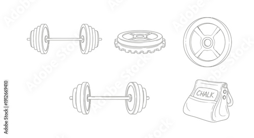 Dumbbell and Weight Plate Icons Set: Fitness Equipment for Gym and Workout