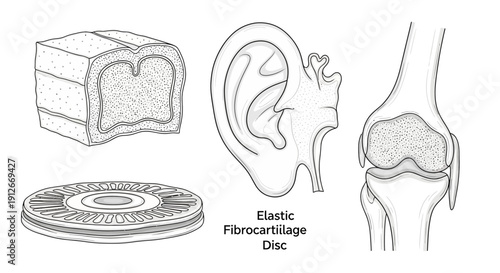 Elastic Fibrocartilage Disc, Ear, and Knee Joint Anatomy Illustration