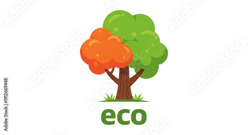 Eco friendly tree with green and orange leaves on white background for sustainability concepts